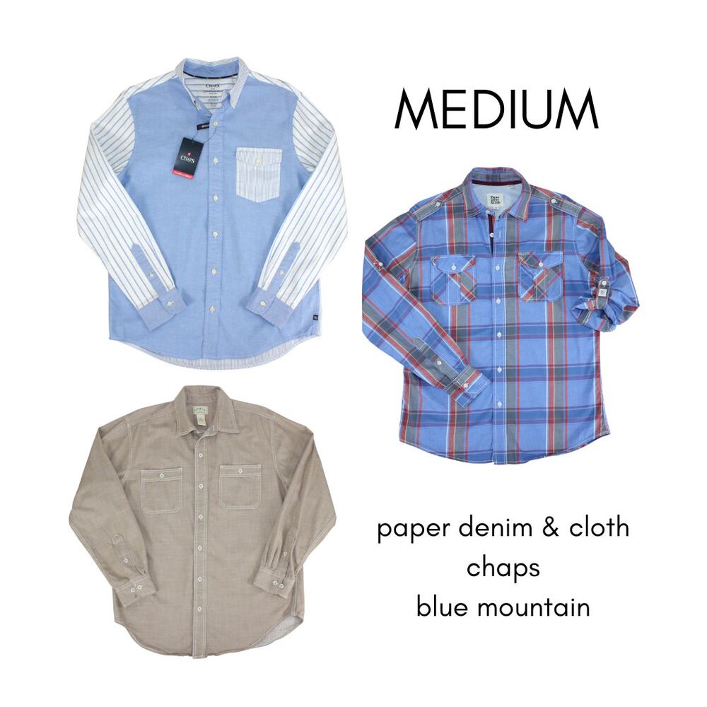 Medium 3Shirts PaperDenim&Cloth BlueMountain Chaps 100%Cotton ButtonUp
